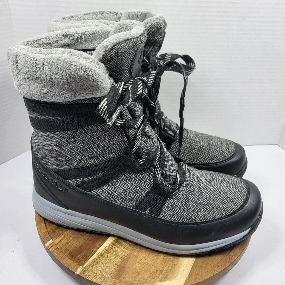 Salomon Heika CS WP Boots Women's 9.5 Gray Herringbone Waterproof Thinsulate Fur